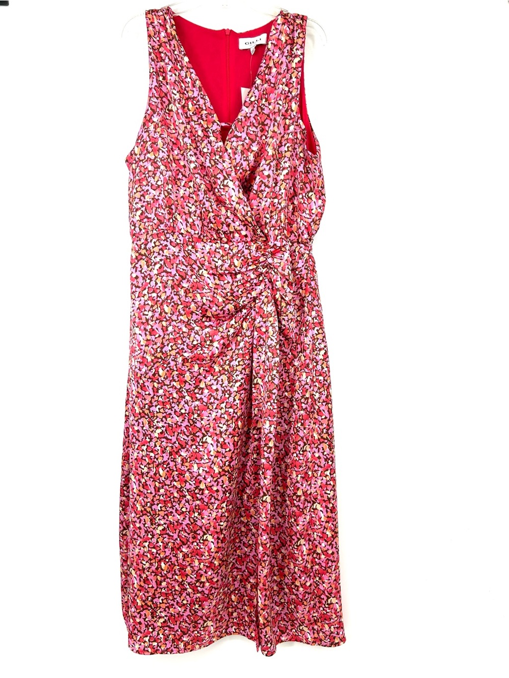 Gilli Pink Floral Midi Dress V Neck Sleeveless
